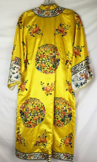 Vintage 60s Bai Hua Hand Embroider Chinese Robe Figural Yellow Flapper 20s Styl 6