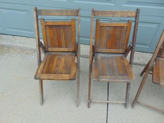 Vintage 2 Pair Wood Folding Slat Chairs - 4 Chairs Total 2