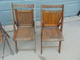 Vintage 2 Pair Wood Folding Slat Chairs - 4 Chairs Total 3