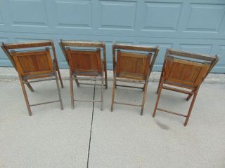 Vintage 2 Pair Wood Folding Slat Chairs - 4 Chairs Total 4