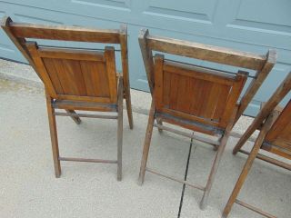 Vintage 2 Pair Wood Folding Slat Chairs - 4 Chairs Total 5