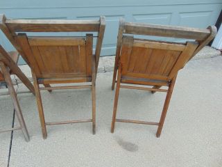 Vintage 2 Pair Wood Folding Slat Chairs - 4 Chairs Total 6