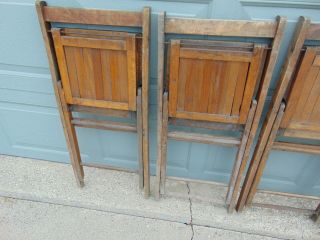 Vintage 2 Pair Wood Folding Slat Chairs - 4 Chairs Total 8