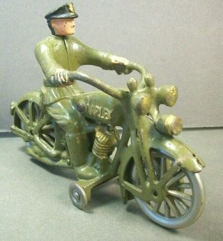 Vintage 1932 Hubley Harley Davidson Cast Iron Toy Motorcycle 7.  25 " Orig.  Paint