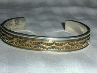 Vintage Navajo Darin Bill Sterling Gold Filled Cuff Bracelet - Large Size