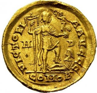 RRR ROMAN EMPIRE - HONORIUS (393 - 423).  GOLD Solidus.  Mediolan RARE 2