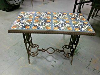 Vintage Antique Wrought Iron Arts & Crafts Tile Top Garden Patio Table Stand