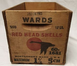 Montgomery Wards Red Head Shells 12 Ga Gauge Shotgun Wood Ammunition Crate Box