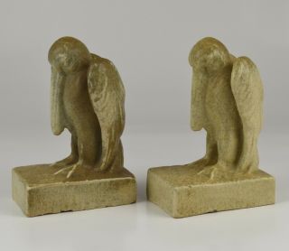 Rare Arts & Crafts Indianapolis Terra Cotta TECO Pottery Pelican Bird Bookends c 4