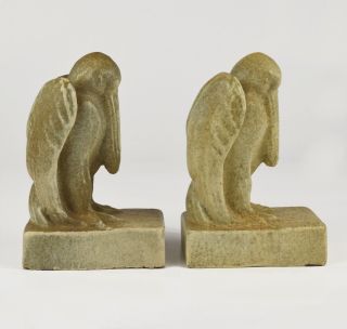 Rare Arts & Crafts Indianapolis Terra Cotta TECO Pottery Pelican Bird Bookends c 5