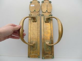 Art Nouveau Brass Door Handles Shop Pulls Antique Edwardian Vintage 1904 16 " H