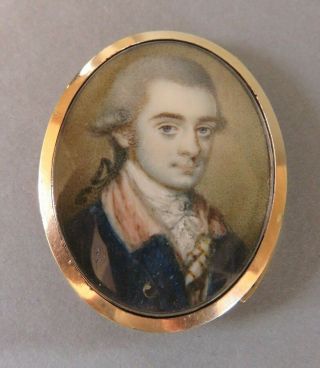 Antique Georgian Portrait Miniature Of A Young Gentleman Dandy 9ct Gold Clasp