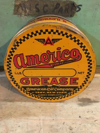 Vintage Americo 1 Lb Grease Can Flying A Logo One Pound Oil Sign
