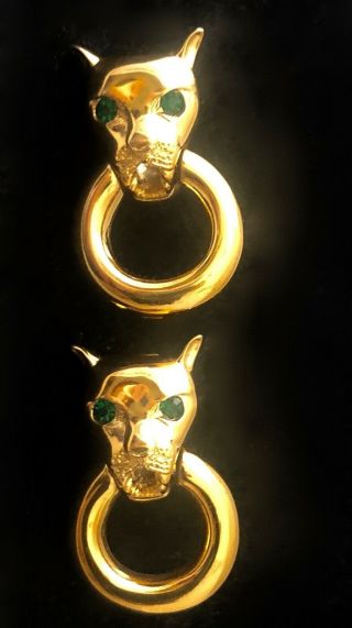 Rare Vintage Givenchy Jaguar Door Knocker Pierced Earrings Gold Tone
