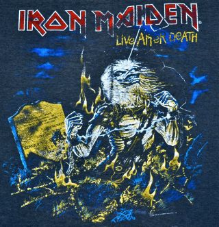 Vintage 80s 1985 Iron Maiden Live After Death Rock Concert Tour T Shirt Burnout