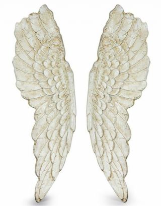 Extra Large Antique White Angel Wings Art Figure Wall Mount