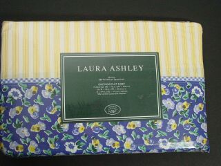 Vintage Laura Ashley King Flat Sheet Floral Gingham Cotton Blend 200 Thread Nip