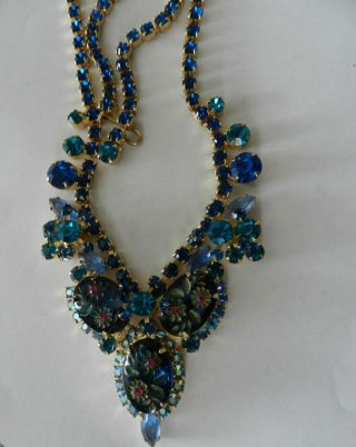 Juliana D&e Vintage Carved Flower Blue/green Rhinestone Bib Necklace Book Piece