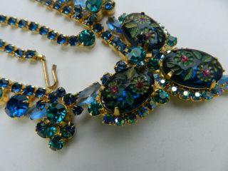 Juliana D&E Vintage Carved FLOWER BLUE/GREEN Rhinestone Bib Necklace BOOK PIECE 3