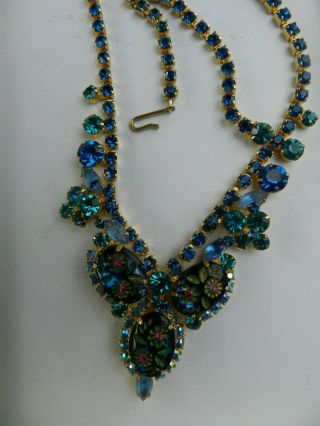 Juliana D&E Vintage Carved FLOWER BLUE/GREEN Rhinestone Bib Necklace BOOK PIECE 4
