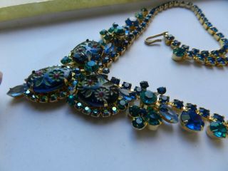 Juliana D&E Vintage Carved FLOWER BLUE/GREEN Rhinestone Bib Necklace BOOK PIECE 5