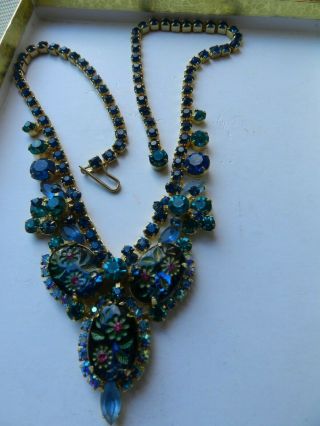 Juliana D&E Vintage Carved FLOWER BLUE/GREEN Rhinestone Bib Necklace BOOK PIECE 8