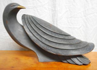 Mcm Italian Bird Sculpture Carved Wood Very Stylized Nicely Painted 1960 