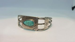 Vintage Navajo Silver Cuff Bracelet Turquoise 4