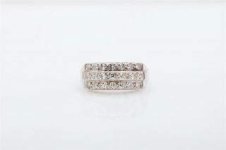 Antique 1940s.  75ct Vs G Diamond 14k White Gold 3 Row Band Ring