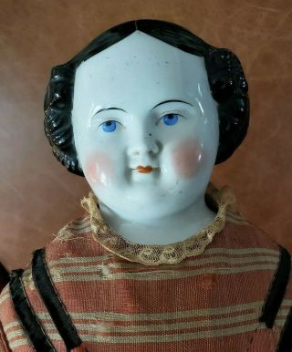 Antique 19th C Porcelain Headed Doll In Original? Dress