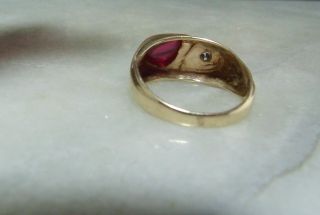 Art Deco Vintage 14k Gold Ruby Diamond Men ' s or Women ' s Size 10 & 9.  5 Ring 6
