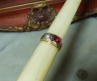 Art Deco Vintage 14k Gold Ruby Diamond Men ' s or Women ' s Size 10 & 9.  5 Ring 9