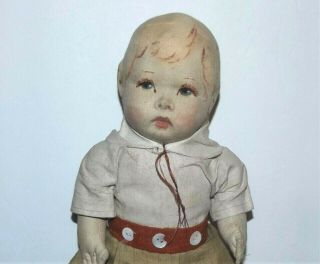 Antique Cloth Boy Doll Disk Joints Kathe Kruse Type Vtg Hand Painted Formed Face