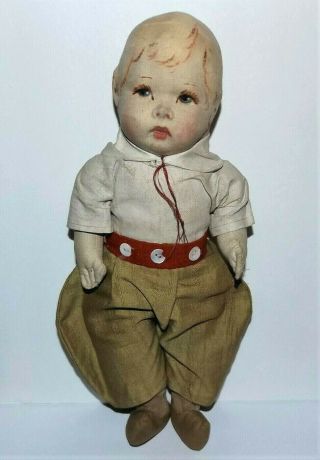 ANTIQUE CLOTH BOY DOLL Disk Joints Kathe Kruse type VTG HAND PAINTED FORMED FACE 2