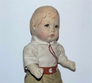 ANTIQUE CLOTH BOY DOLL Disk Joints Kathe Kruse type VTG HAND PAINTED FORMED FACE 3