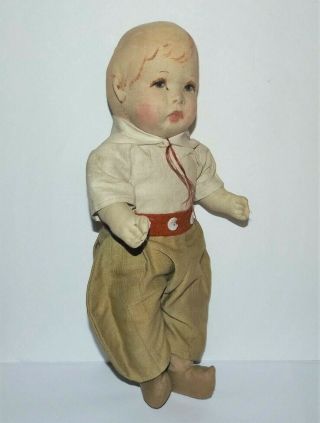 ANTIQUE CLOTH BOY DOLL Disk Joints Kathe Kruse type VTG HAND PAINTED FORMED FACE 4