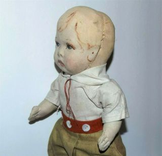 ANTIQUE CLOTH BOY DOLL Disk Joints Kathe Kruse type VTG HAND PAINTED FORMED FACE 5
