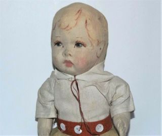ANTIQUE CLOTH BOY DOLL Disk Joints Kathe Kruse type VTG HAND PAINTED FORMED FACE 7