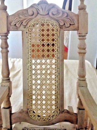 Vintage Carved Turned Wooden Child ' s Rocking Chair With Cane,  Kustom 3