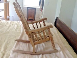 Vintage Carved Turned Wooden Child ' s Rocking Chair With Cane,  Kustom 5
