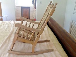 Vintage Carved Turned Wooden Child ' s Rocking Chair With Cane,  Kustom 9