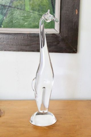 Steuben Signed Vtg Mid Century Crystal Glass Giraffe Animal Figurine Sculpture 3