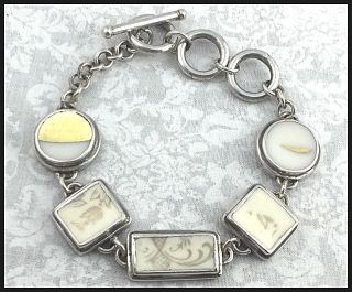 Vintage.  925 Sterling Silver & Painted Enamel,  Linked Panel Bracelet & Toggle