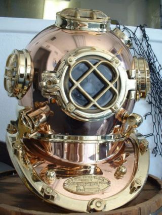 Brass full size 18 inch Mark - V US Navy Diving Helmet quality,  wooden Base 2