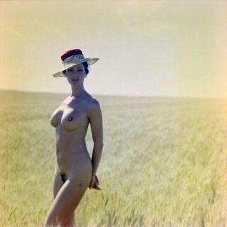 Vintage 6x6 Color Negative Naked Girl In Straw Hat Nudes 1980’s Hungary