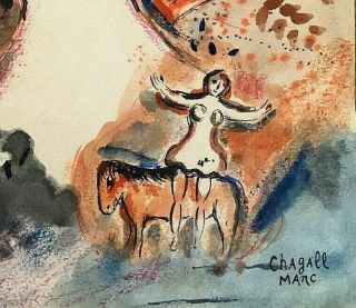 MARC CHAGALL HAND SIGNED OLD PAINTING NO PRINT RARE with 2