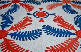 Antique Hand Stitched Princess Feather Quilt Patriotic Colors 3