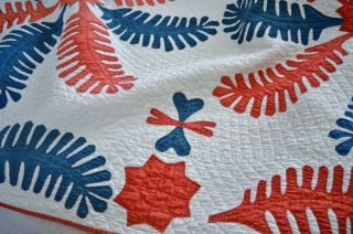 Antique Hand Stitched Princess Feather Quilt Patriotic Colors 8