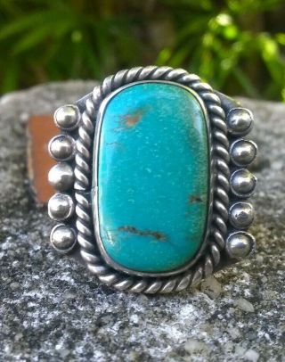 Vintage Navajo Sterling Silver Old Pawn Turquoise Ring Size 8.  5