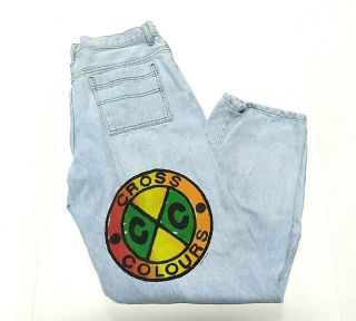 Vintage 90s Allover Cross Colours Denim Jeans With Graphics Size 38 Made In Usa